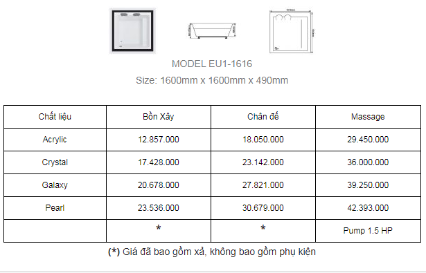 BỒN TẮM OVAL EU1-1616